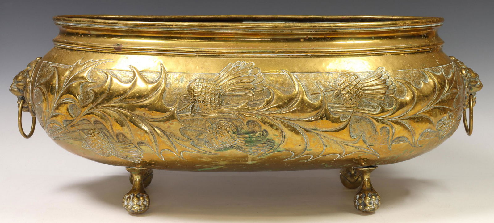 LARGE ENGLISH REPOUSSE BRASS JARDINIERE PLANTER (1 of 5)