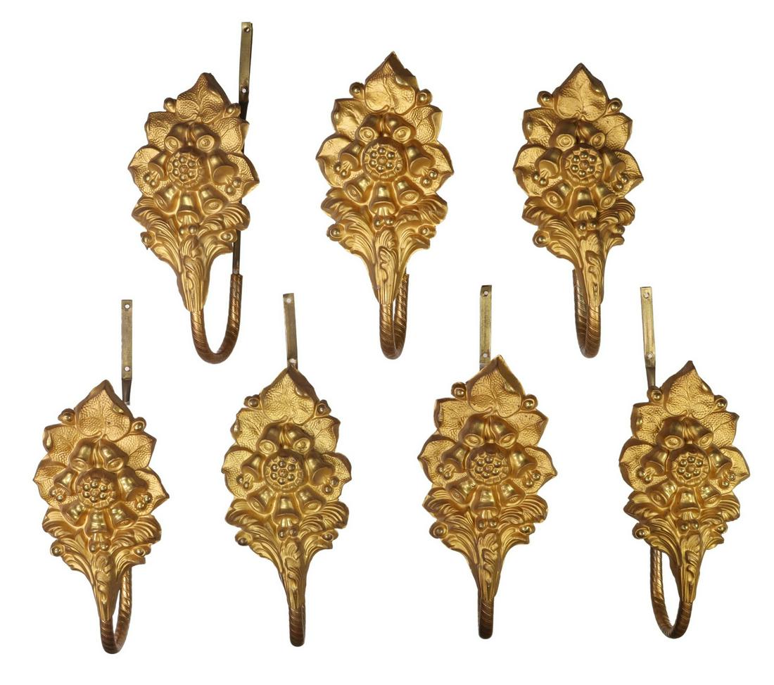 7) VICTORIAN PRESSED & GILT METAL CURTAIN TIEBACKS (1 of 3)