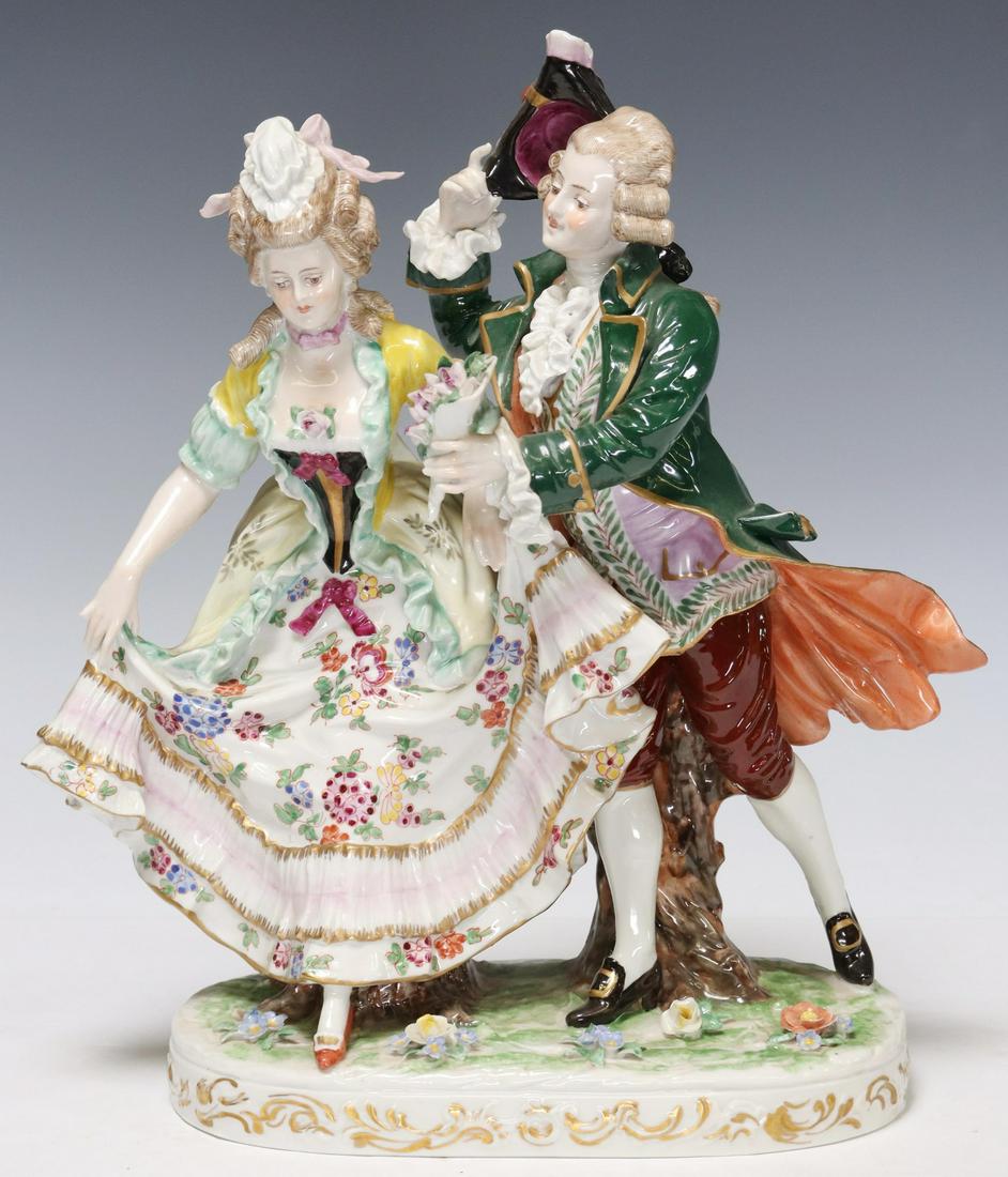 DRESDEN STYLE PORCELAIN FIGURE GROUP COUPLE (1 of 7)