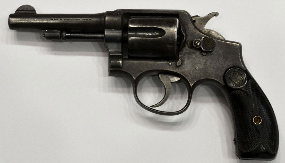 SMITH & WESSON .32-20 REVOLVER, 3rd MODEL: Smith & Wesson revolver, Third Model, Hand Ejector, .32-20 Winchester caliber, six shot fluted cylinder, 4" barrel, hard S&W checkered grips, SN 13XXX ***Note: This firearm must be transferred to the