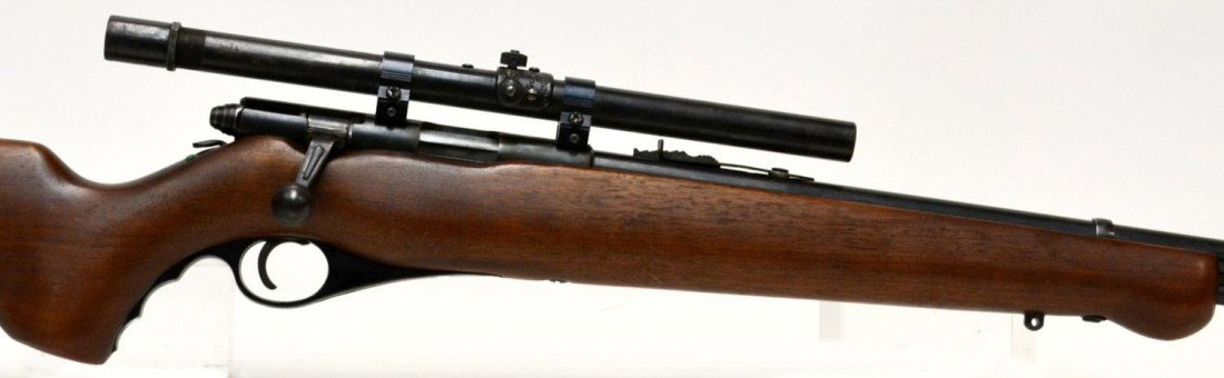 MOSSBERG .22 RIFLE, MODEL 14GB-A, WEAVER SCOPE: O.F. Mossberg & Sons, Model 14GB-A, 22 short and long rifle, bolt action, walnut stock, Weaver scope, no serial number ***Note: This firearm must be transferred to the buyer by a Federal Firearm Licen