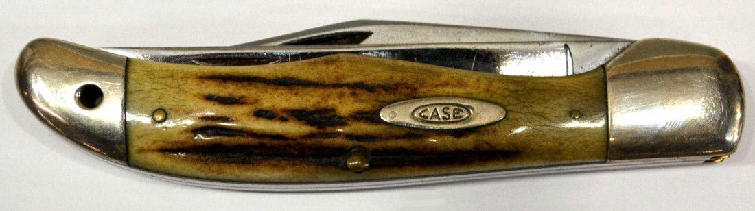 CASE XX 5265 STAG HANDLE TWO BLADE KNIFE: Case XX, USA, 5265 SAB stag handle folding knife, two blades, lanyard hole, 5.25" closed