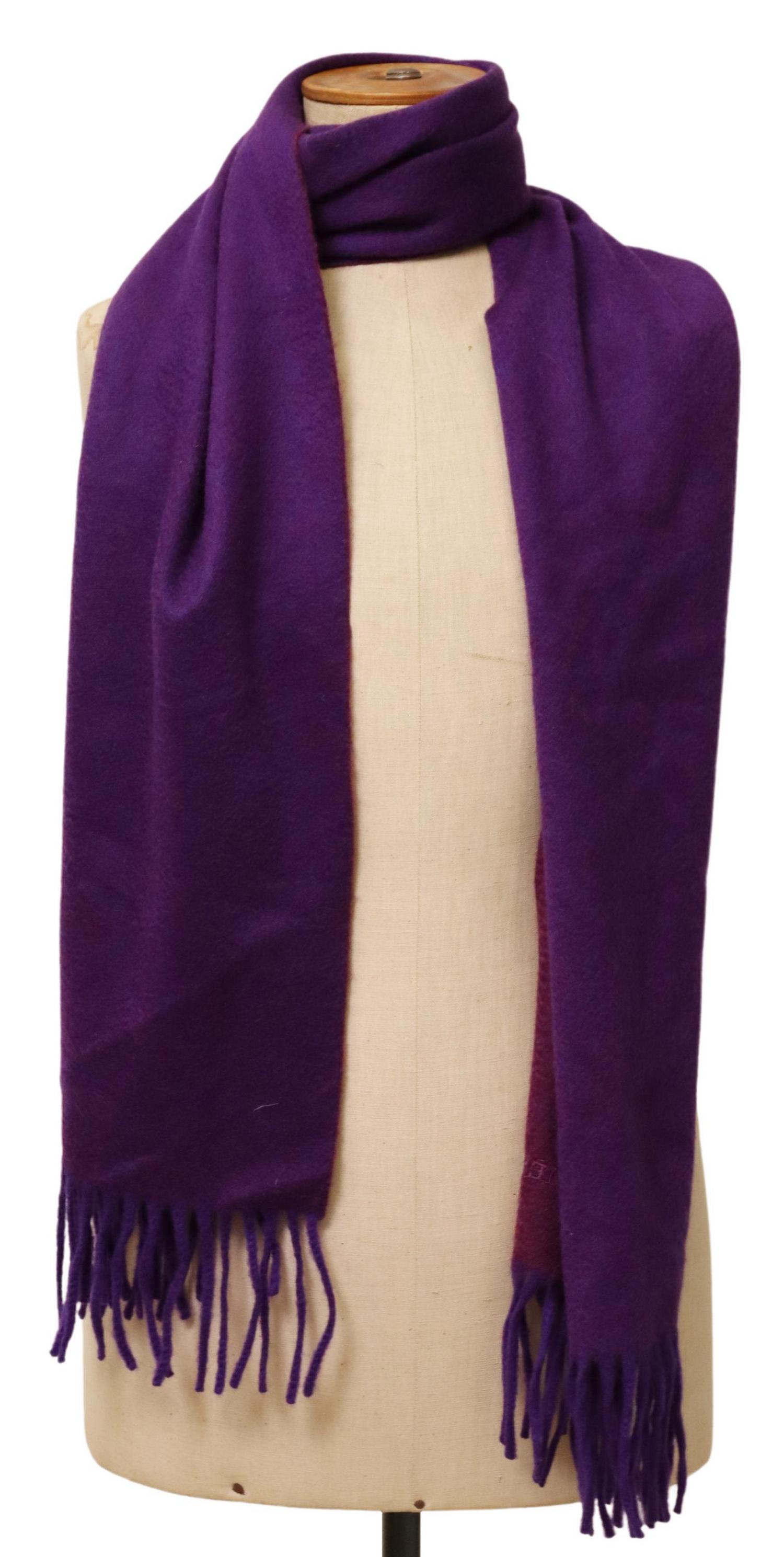 HERMES VIOLET CASHMERE FRINGE SCARF (1 of 5)