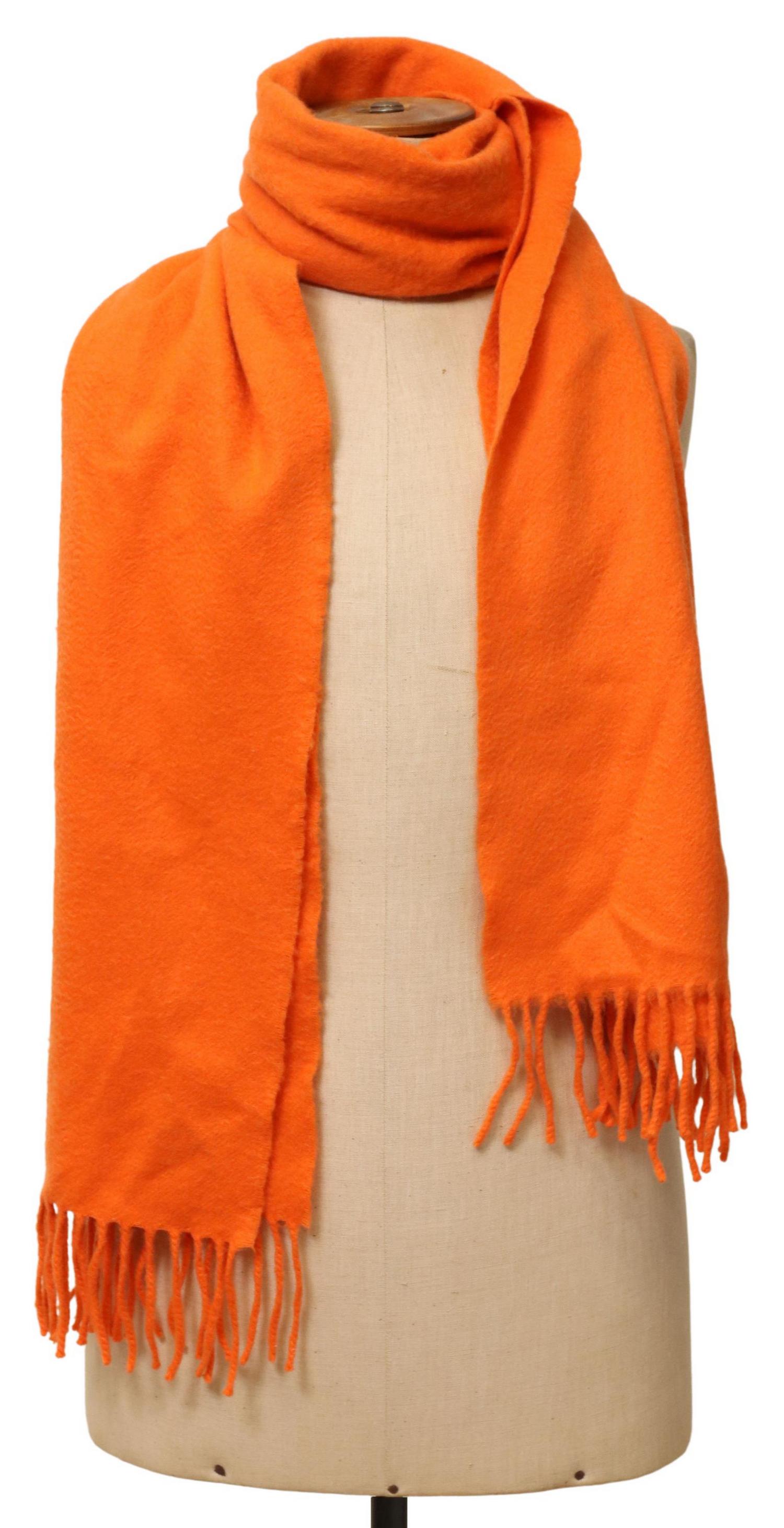 HERMES ORANGE CASHMERE FRINGE SCARF (1 of 5)
