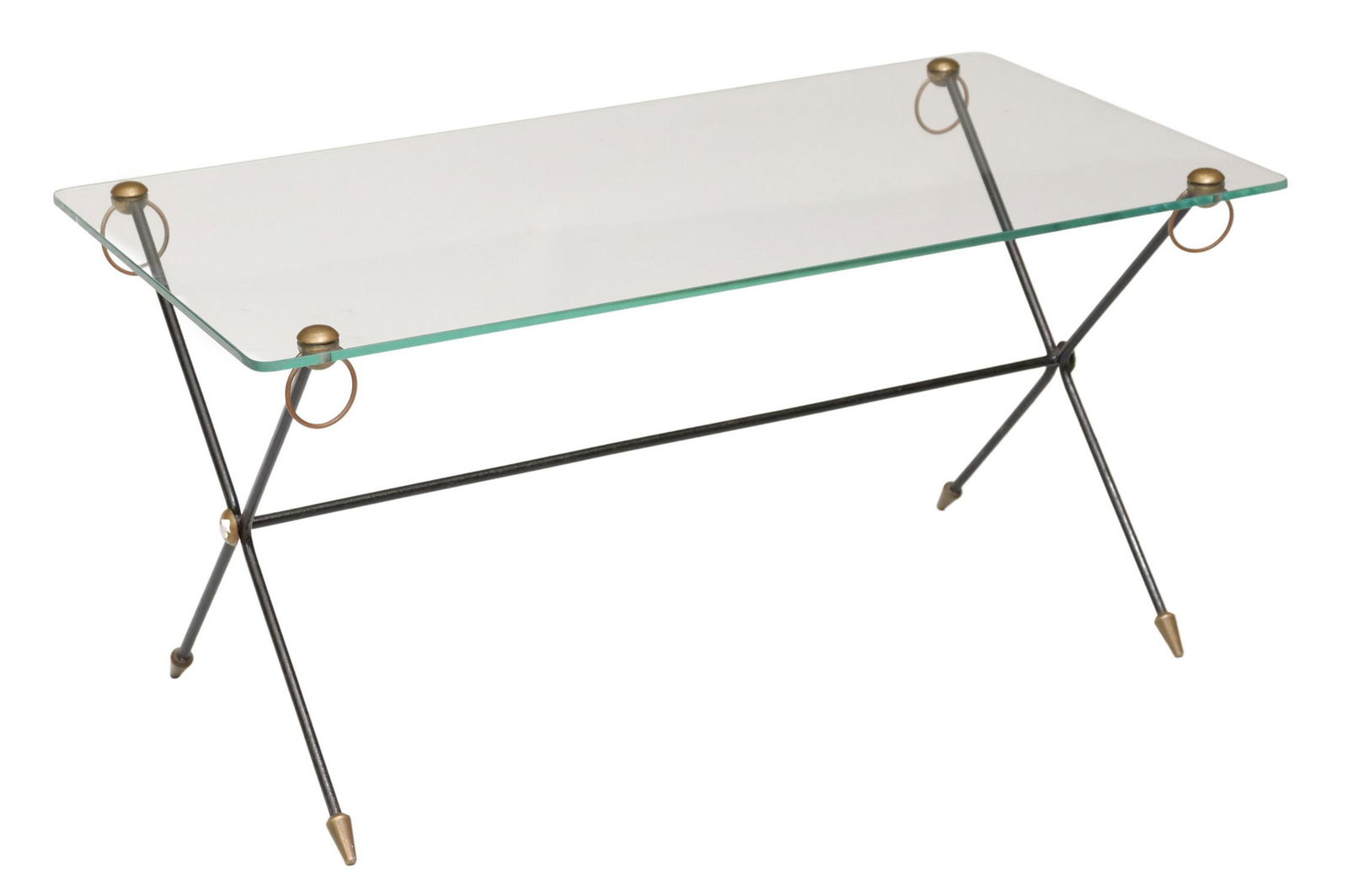 FRENCH MODERN GLASS-TOP & IRON COFFEE TABLE (1 of 3)