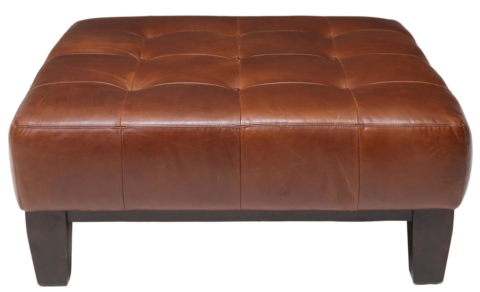 POTTERY BARN BUTTON-TUFTED LEATHER OTTOMAN (1 of 5)
