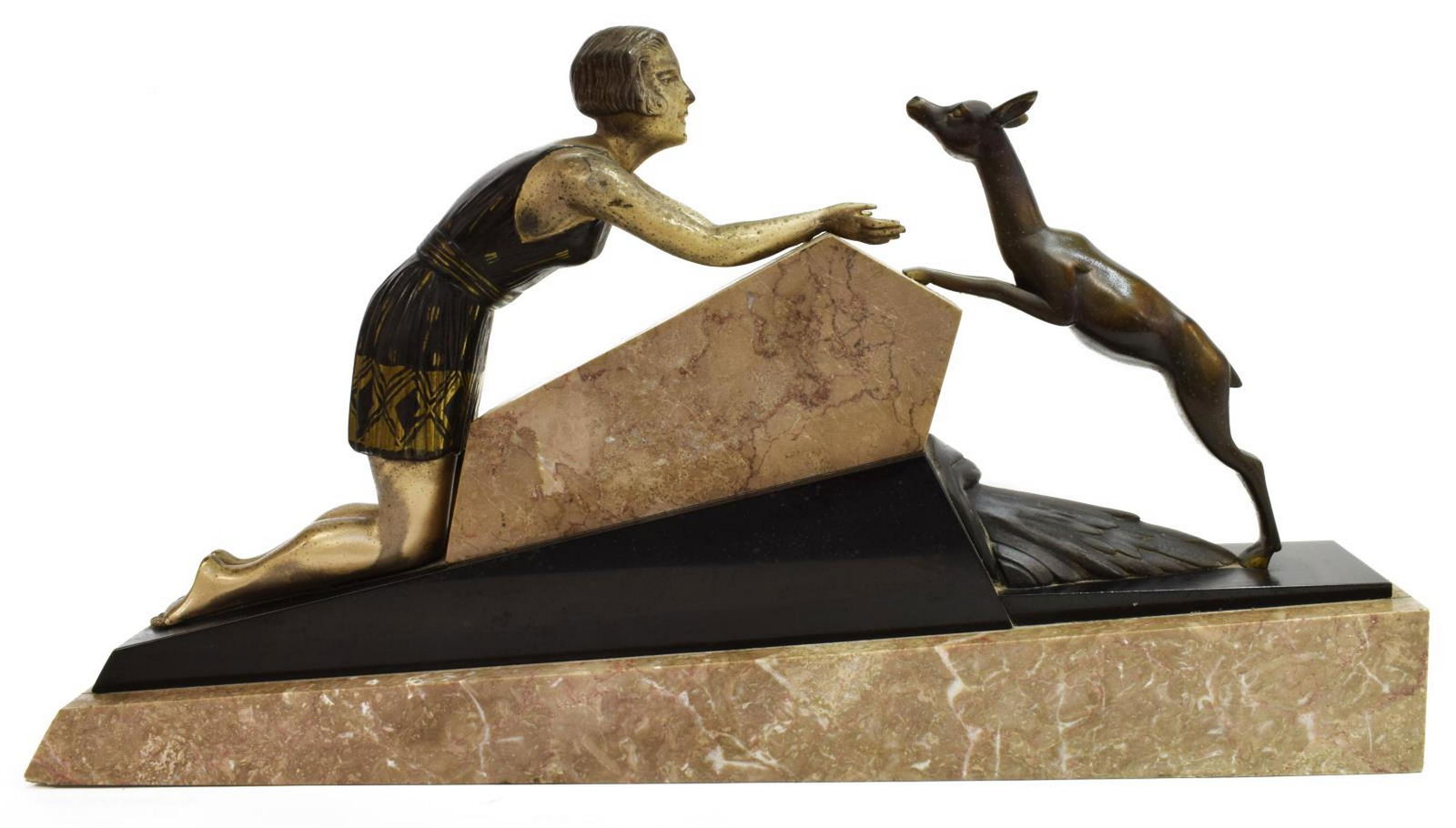 FRENCH ART DECO SCULPTURE ON MARBLE BASE (1 of 4)