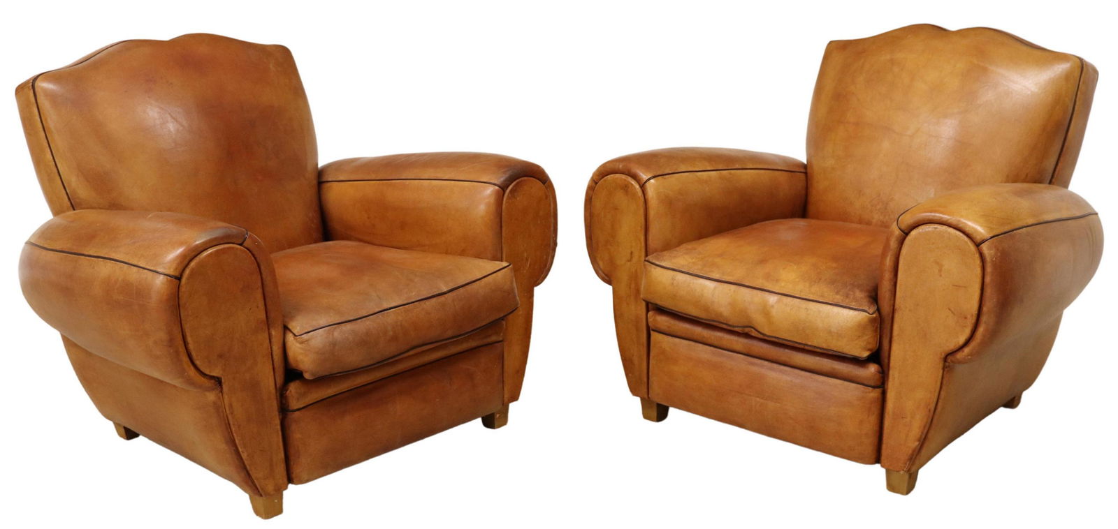 (2) FRENCH ART DECO TAN LEATHER CLUB CHAIRS (1 of 3)