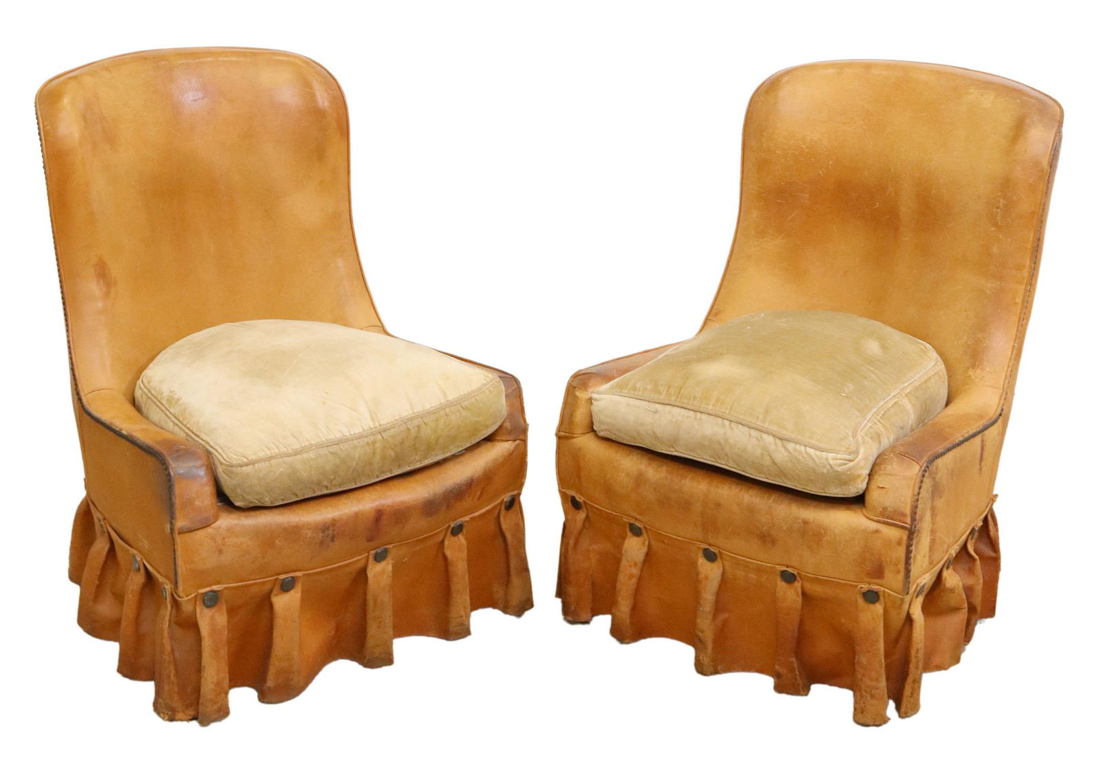 (2) FRENCH ART DECO TAN LEATHER SIDE CHAIRS (1 of 3)