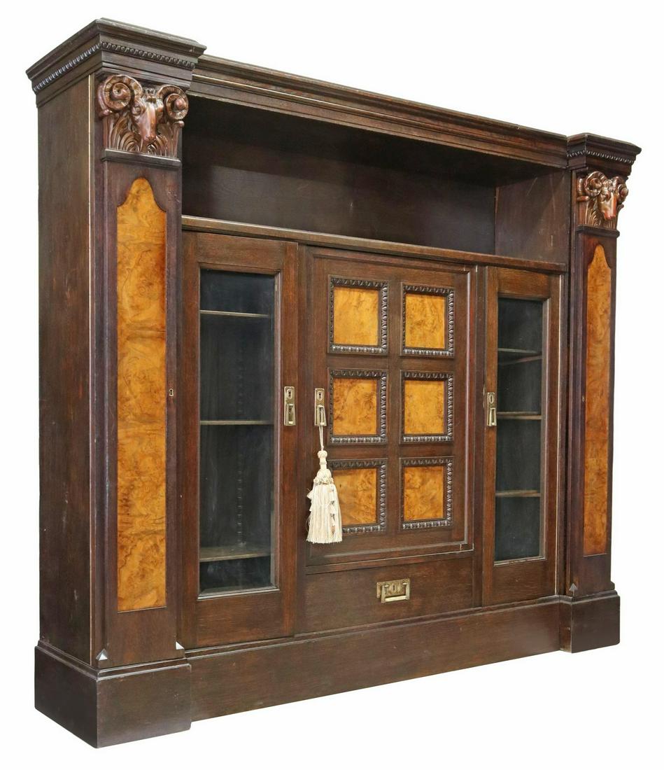 FRENCH RAMS HEAD CARVED OAK LIBRARY BOOKCASE (1 of 5)