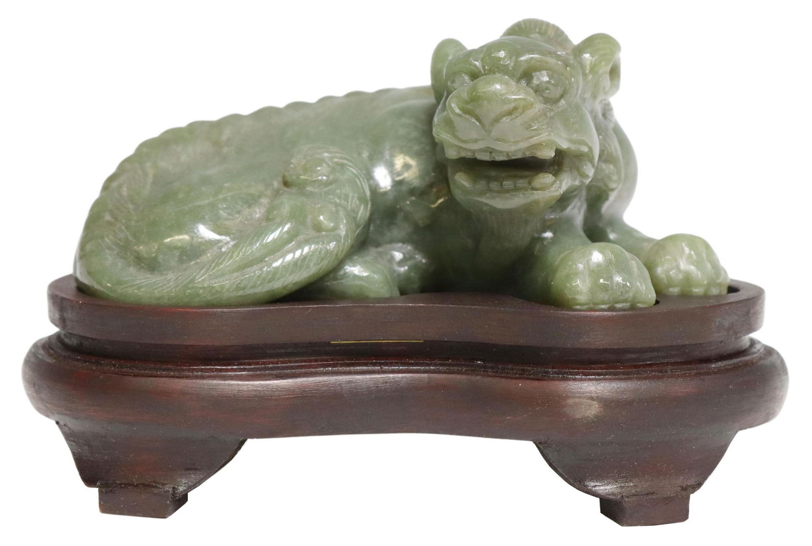CHINESE CARVED GREEN HARDSTONE FIGURE OF A CHILONG (1 of 5)
