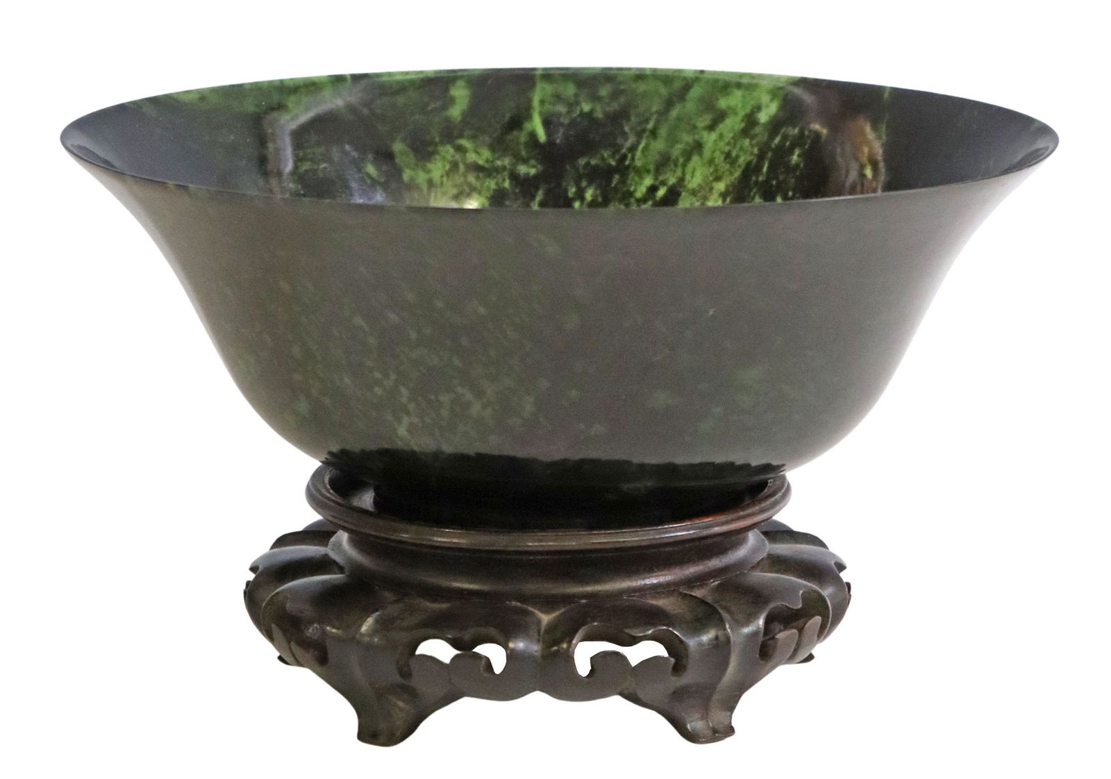 CHINESE THINLY CARVED SPINACH JADE BOWL (1 of 6)