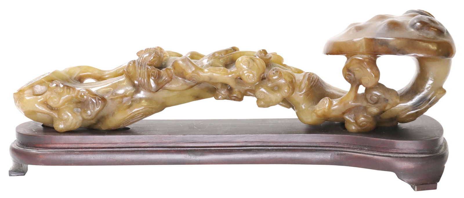 CHINESE CARVED HARDSTONE RUYI SCEPTER ON BASE (1 of 3)