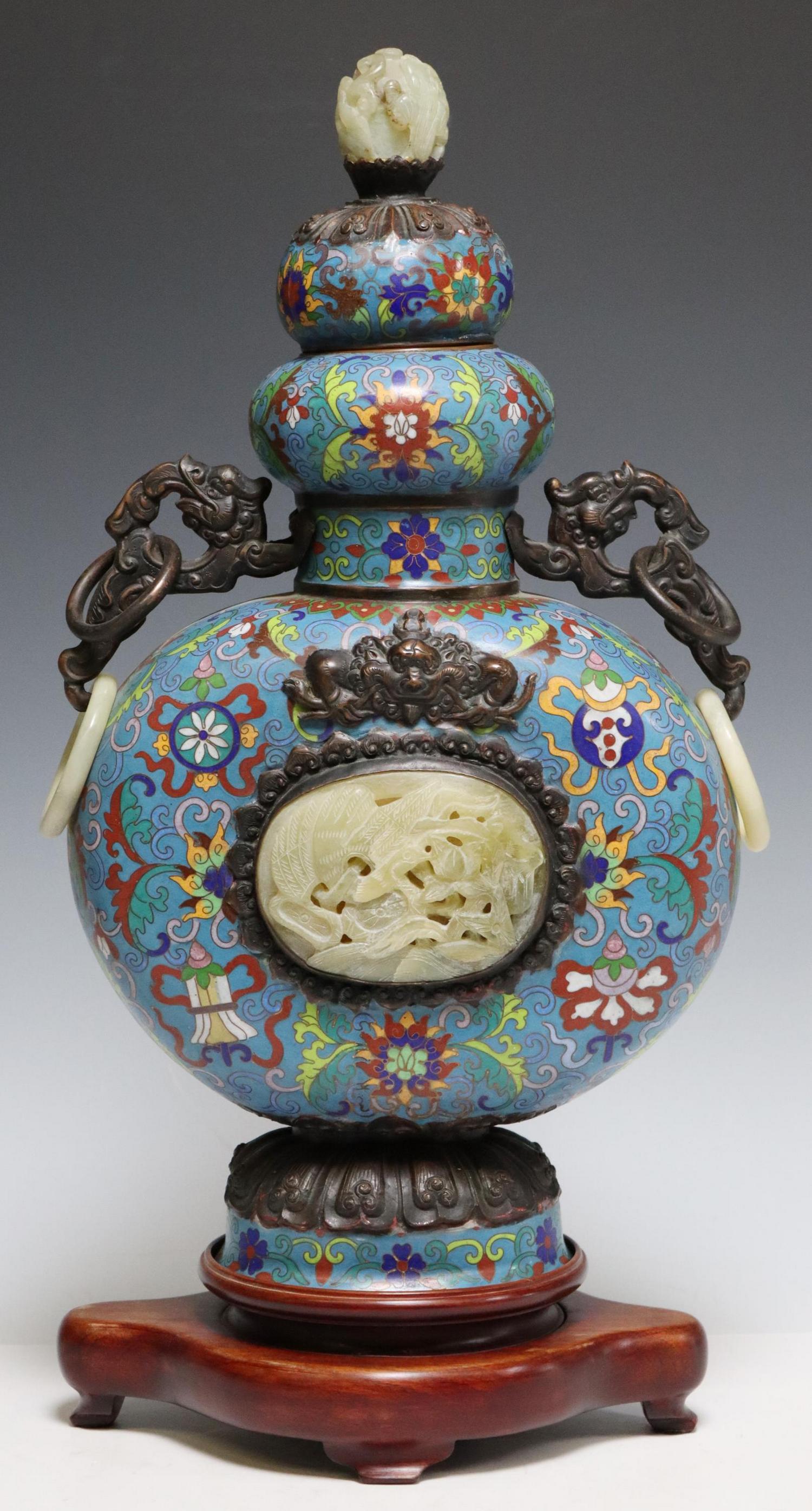 CHINESE STONE-MOUNTED CLOISONNE MOON FLASK (1 of 5)