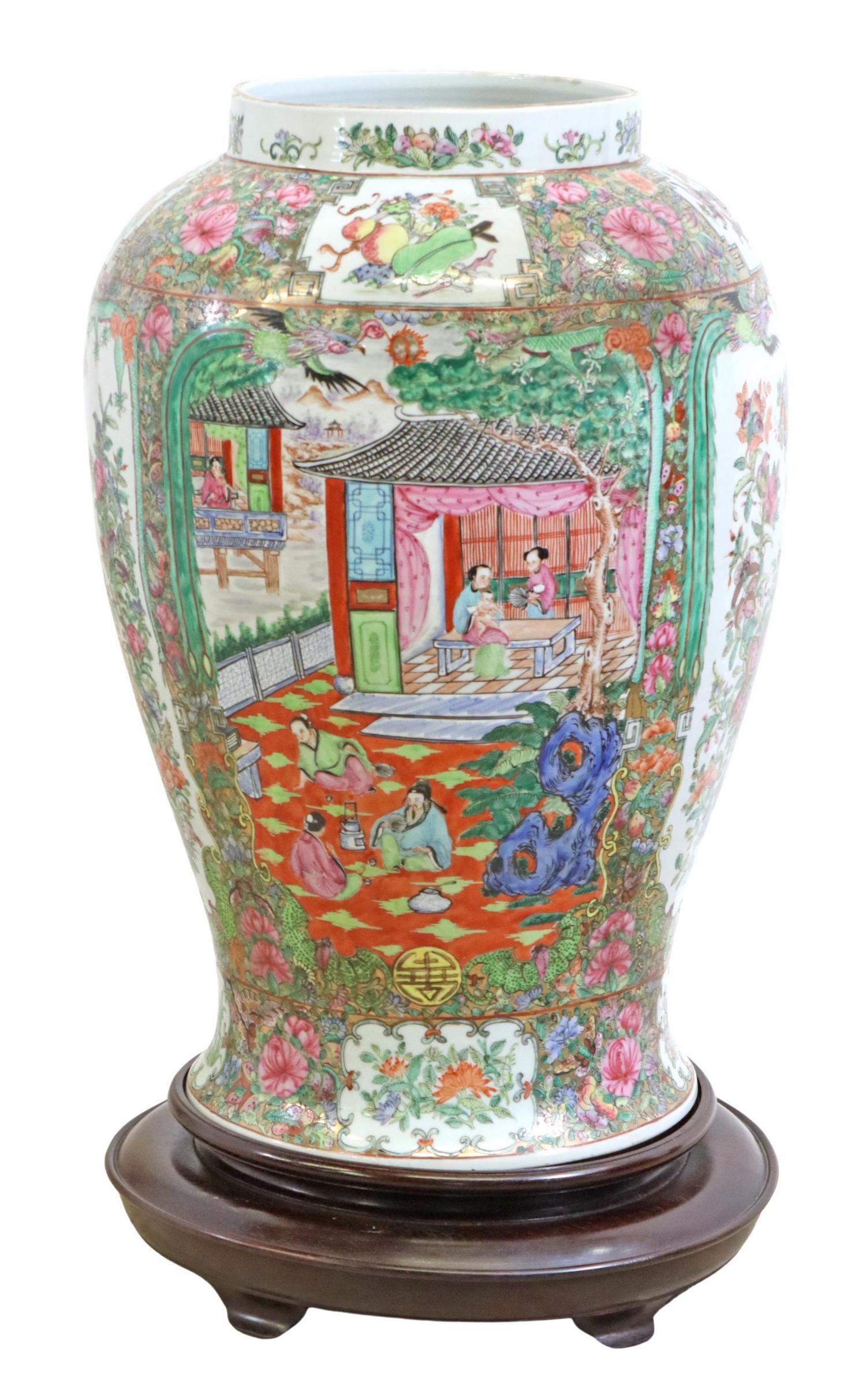LARGE CHINESE CANTON ROSE PORCELAIN FLOOR VASE (1 of 6)