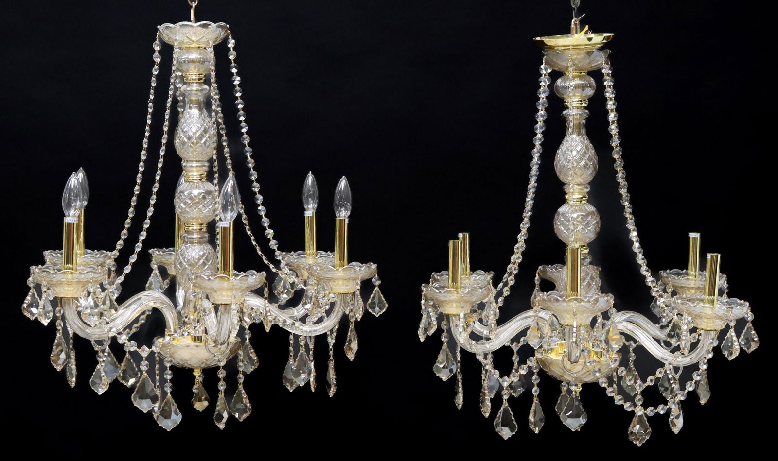 (2) GILT METAL & CRYSTAL SIX-LIGHT CHANDELIERS (1 of 3)