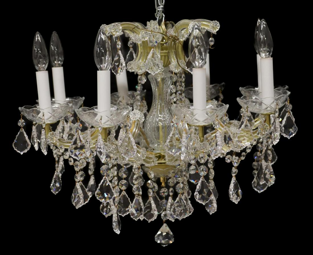 GILT METAL & GLASS EIGHT-LIGHT CHANDELIER (1 of 3)