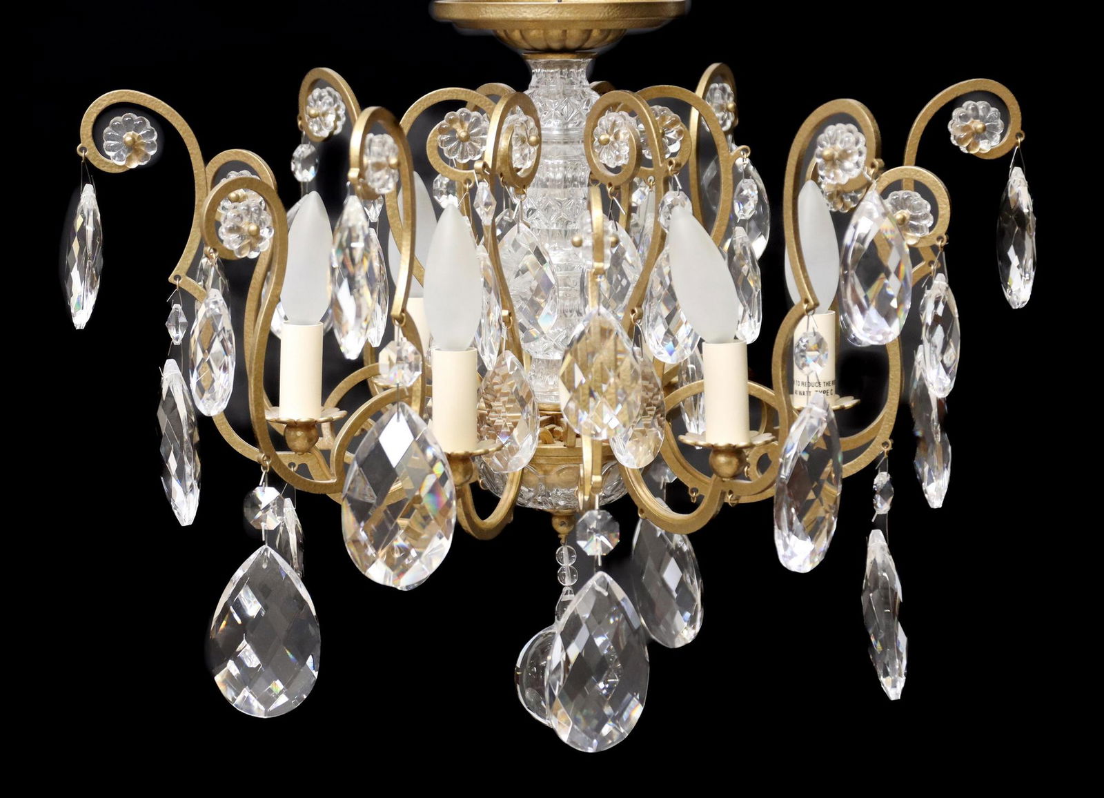 GILT METAL & CRYSTAL SIX-LIGHT CHANDELIER (1 of 3)