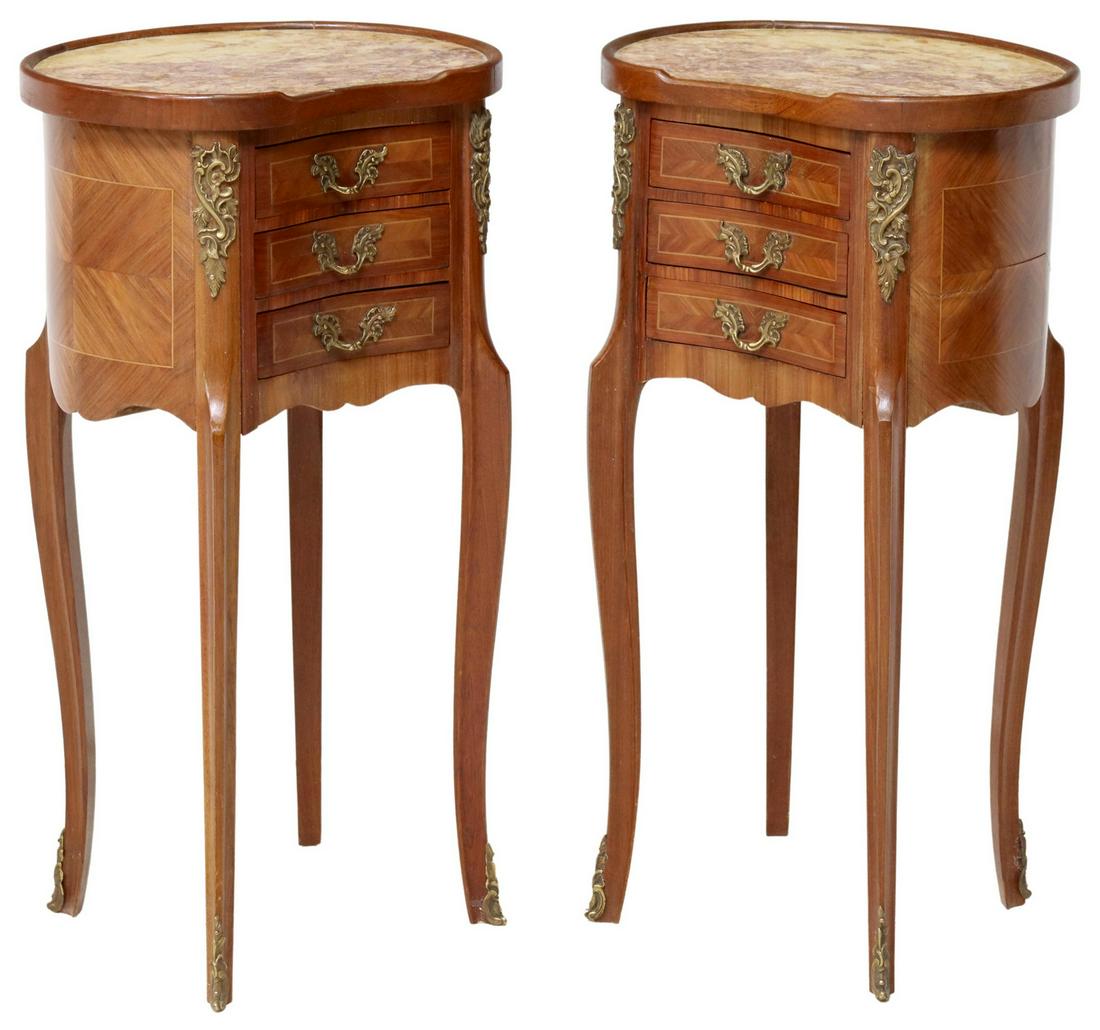 (2) FRENCH LOUIS XV STYLE KIDNEY-FORM NIGHTSTANDS (1 of 5)