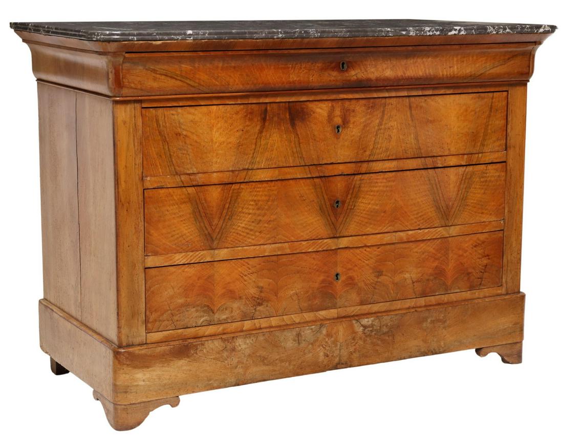 FRENCH LOUIS PHILIPPE MARBLE-TOP WALNUT COMMODE (1 of 5)