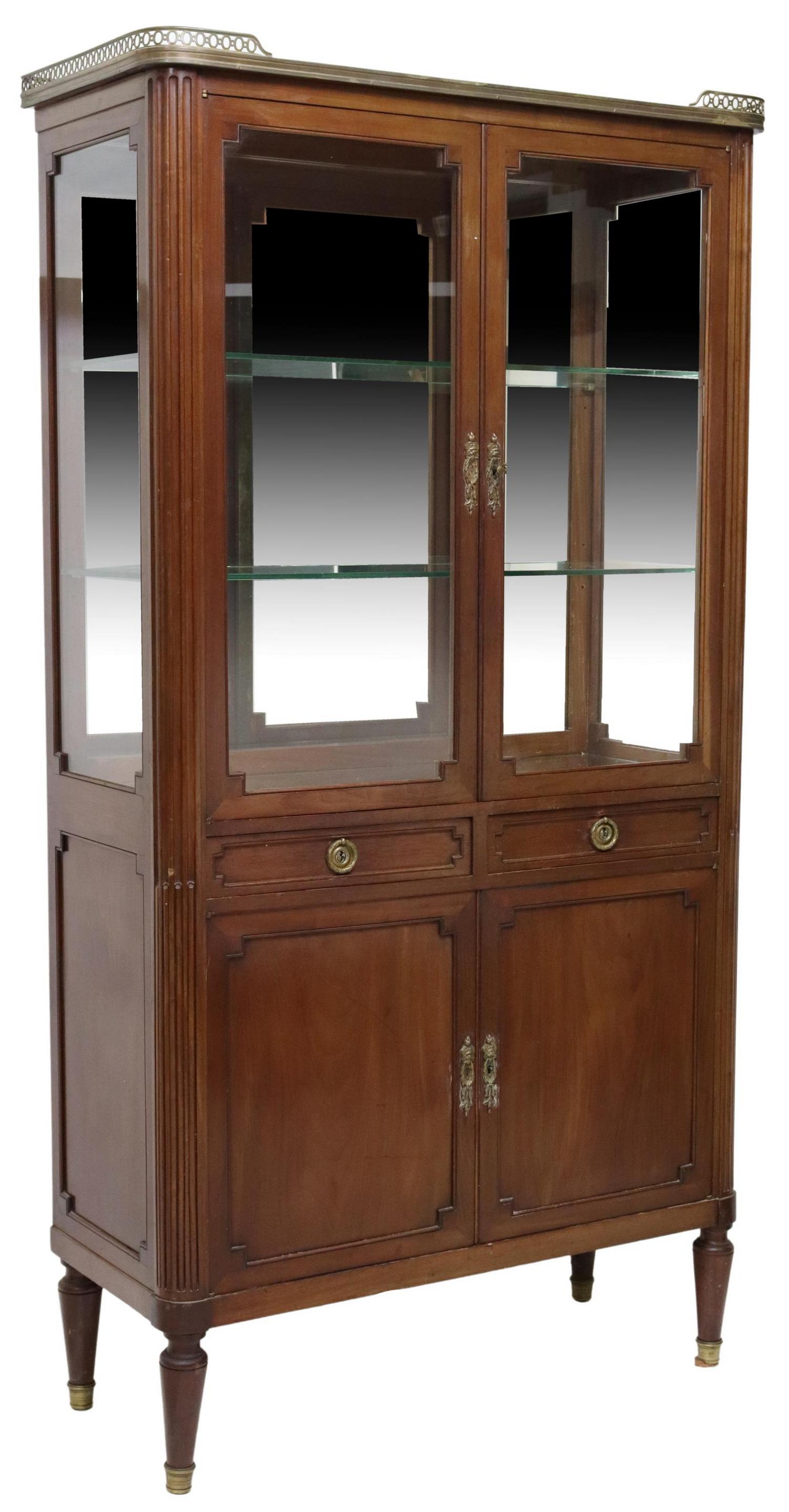 FRENCH LOUIS XVI STYLE MAHOGANY VITRINE CABINET (1 of 5)