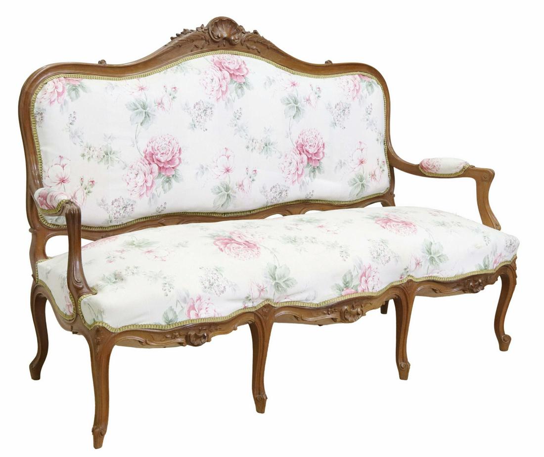 FRENCH LOUIS XV STYLE UPHOLSTERED SALON SETTEE (1 of 3)