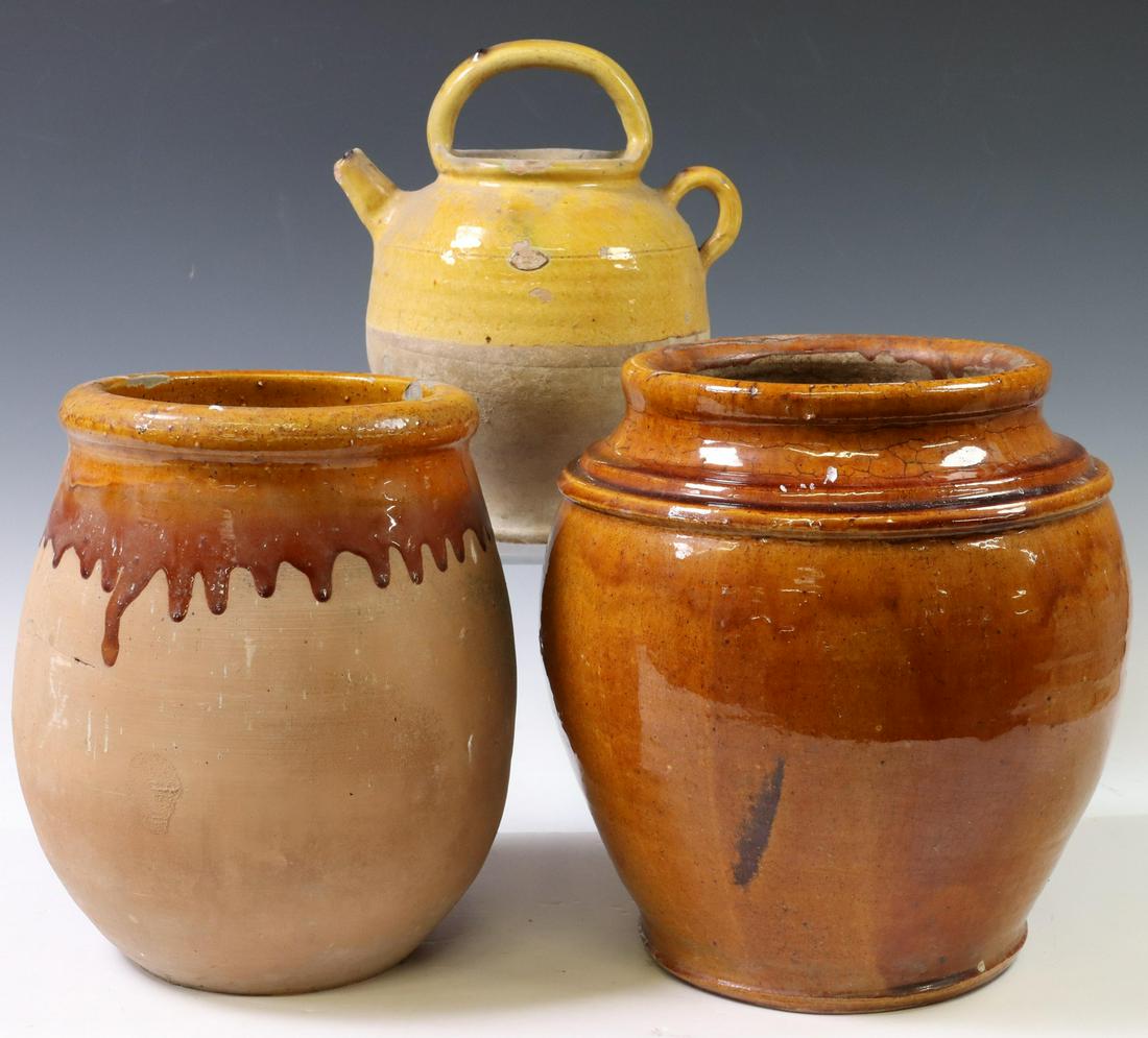 (3) FRENCH PROVINCIAL GLAZED EARTHENWARE VESSELS (1 of 9)