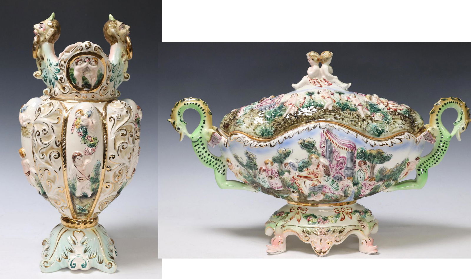 (2) ITALIAN CAPODIMONTE VASE & CENTERPIECE BOWL (1 of 9)