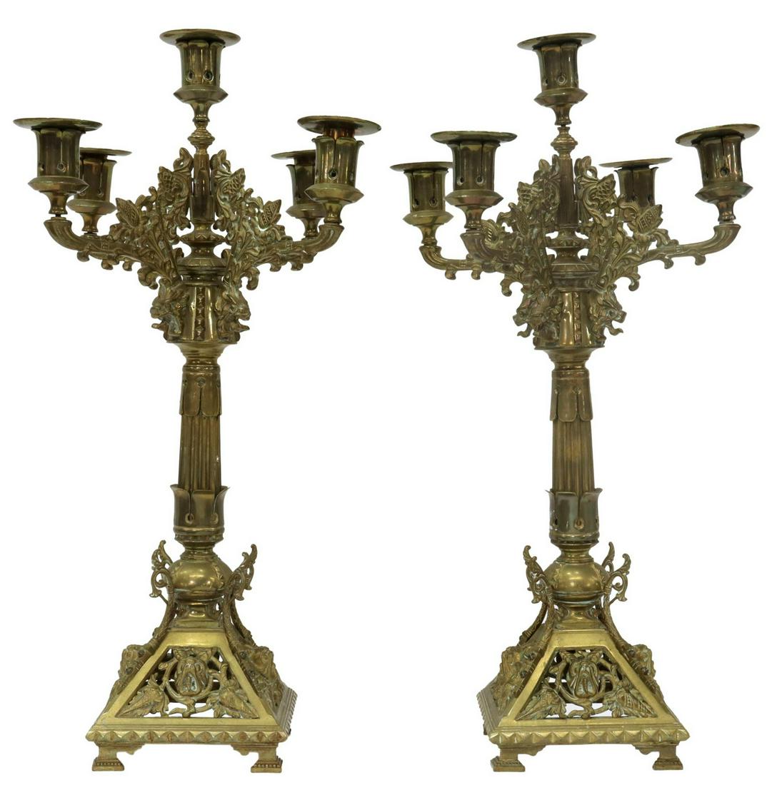(2) CONTINENTAL PIERCED BRONZE 5-LT CANDELABRA (1 of 5)