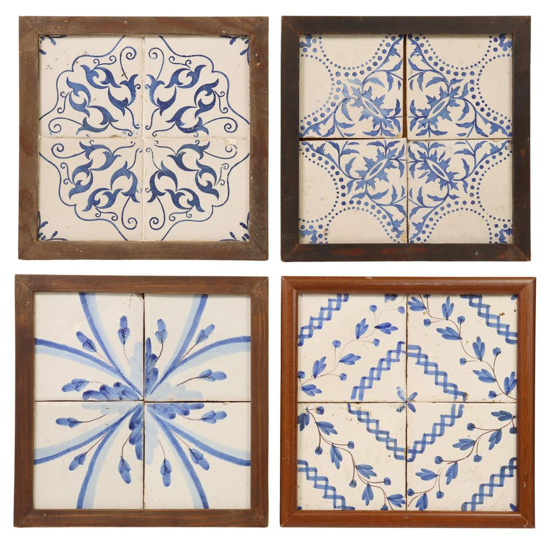(4) FRAMED BLUE & WHITE MAJOLICA TILES, SPAIN (1 of 2)