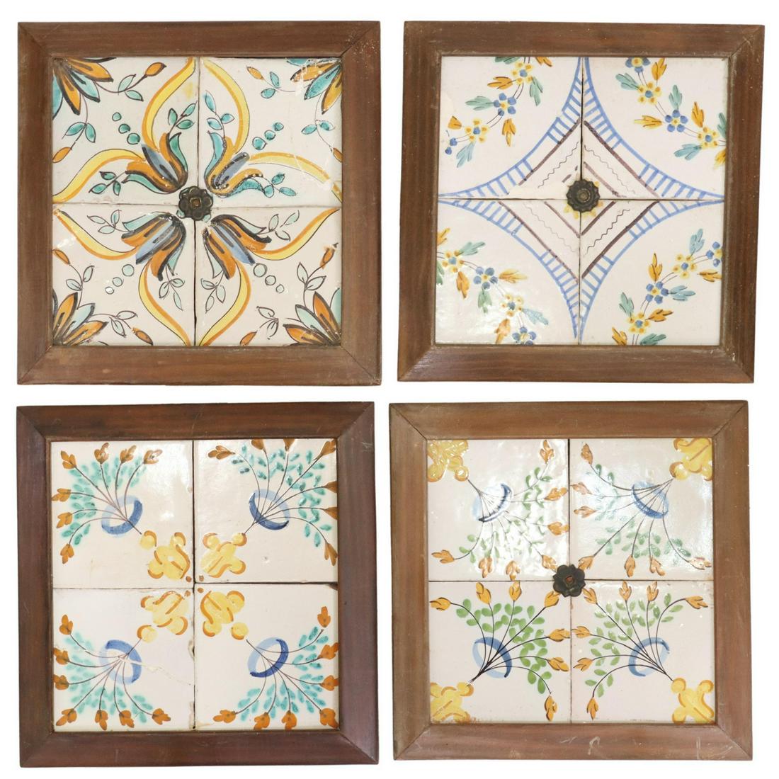 (4) FRAMED HAND-PAINTED MAJOLICA TILES, SPAIN (1 of 2)