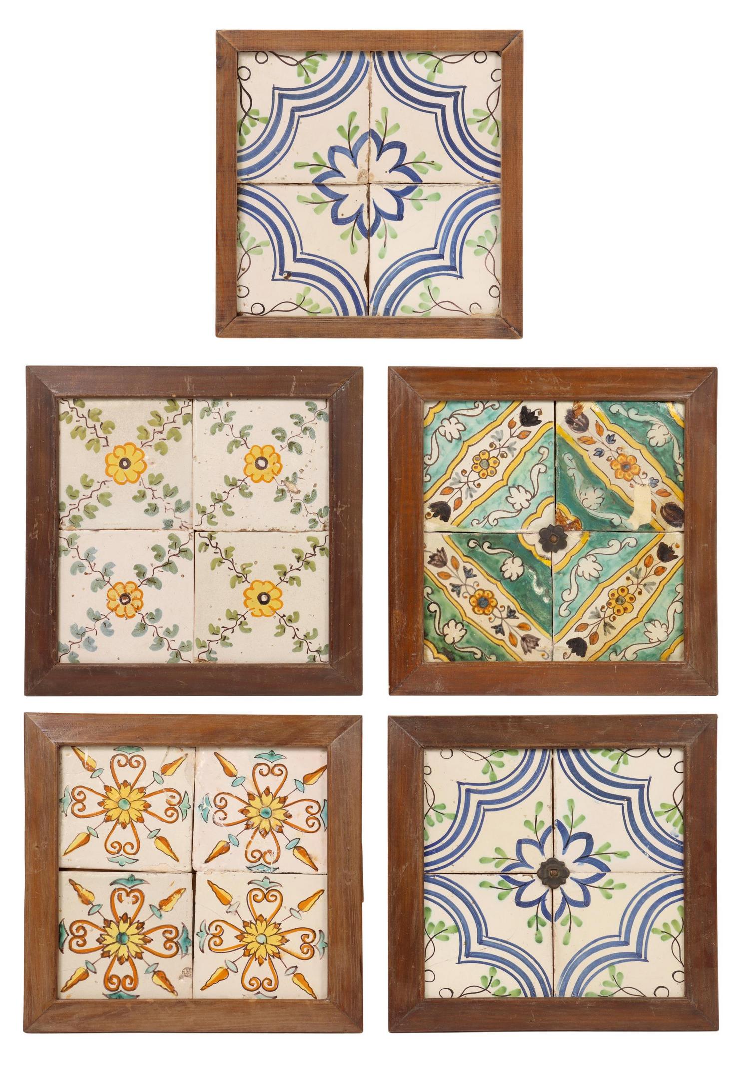 (5) FRAMED HAND-PAINTED MAJOLICA TILES, SPAIN (1 of 2)