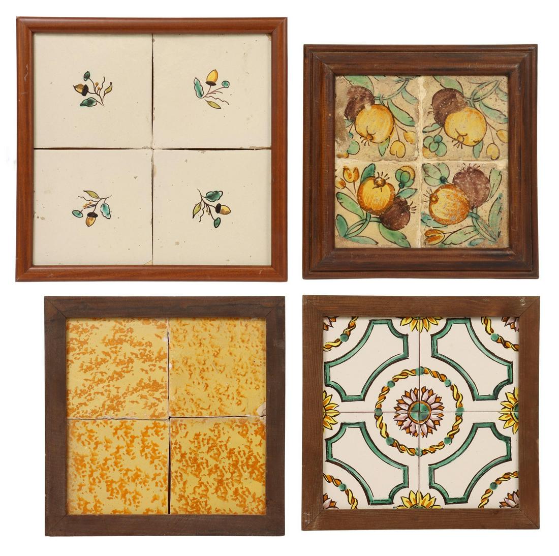 (4) FRAMED HAND-PAINTED MAJOLICA TILES, SPAIN (1 of 2)