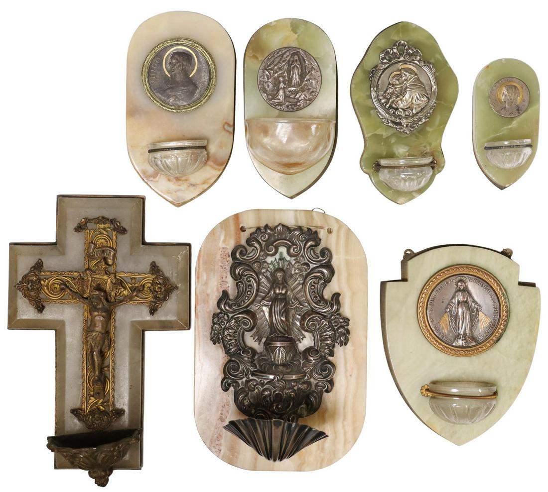 (7) ONYX & METAL HOLY WATER FONTS, (ONE) SILVER (1 of 5)