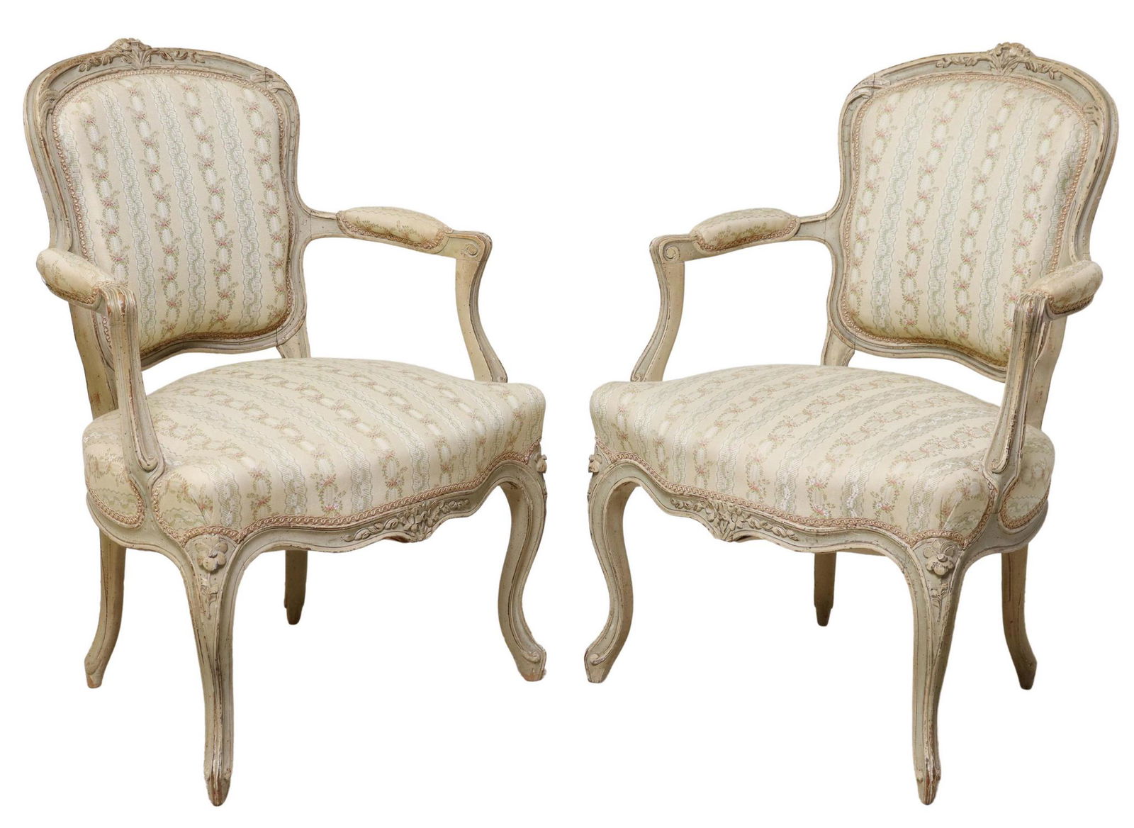 (2) LOUIS XV STYLE PAINTED UPHOLSTERED FAUTEUILS (1 of 3)