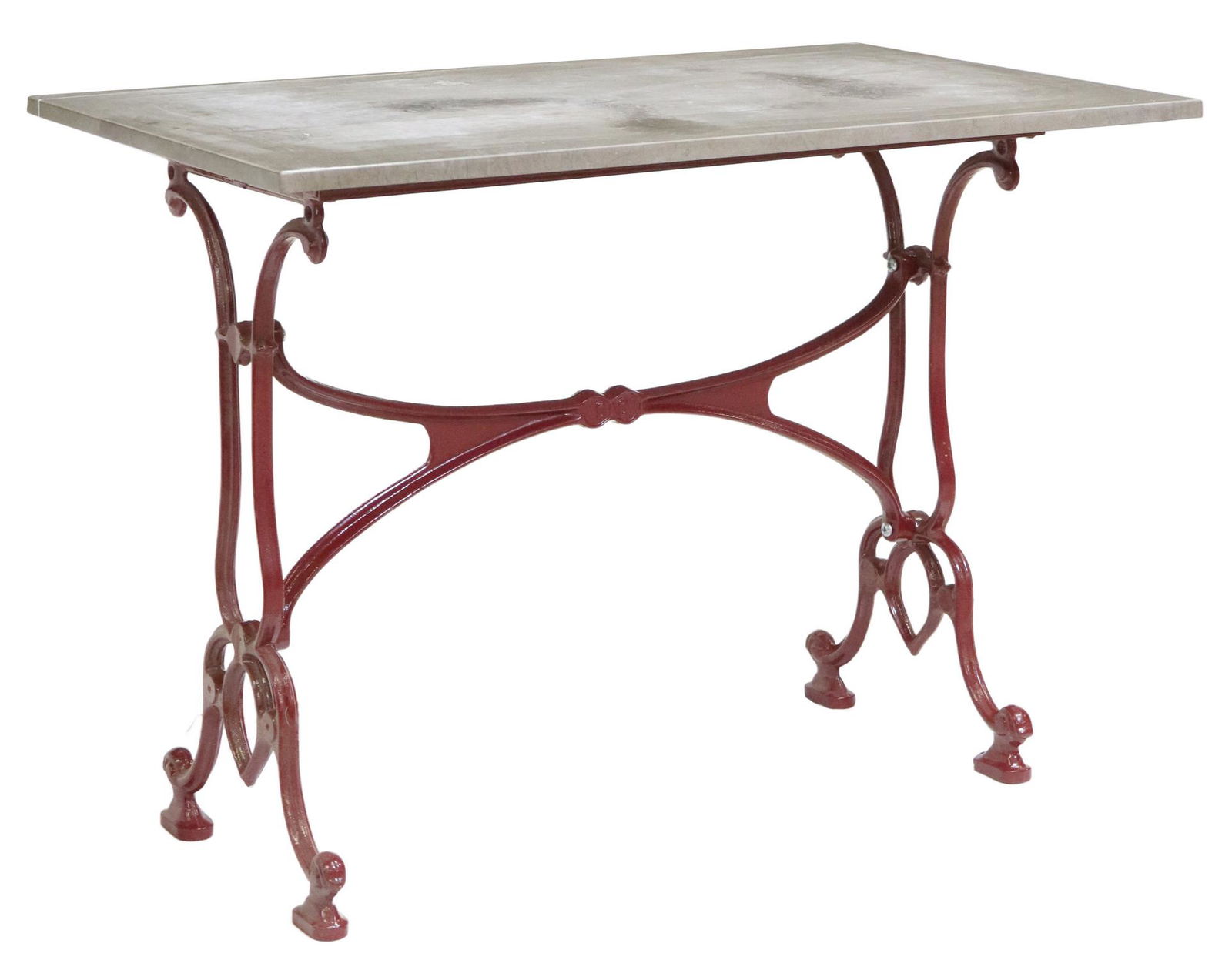 FRENCH MARBLE & BURGUNDY CAST IRON BISTRO TABLE (1 of 4)