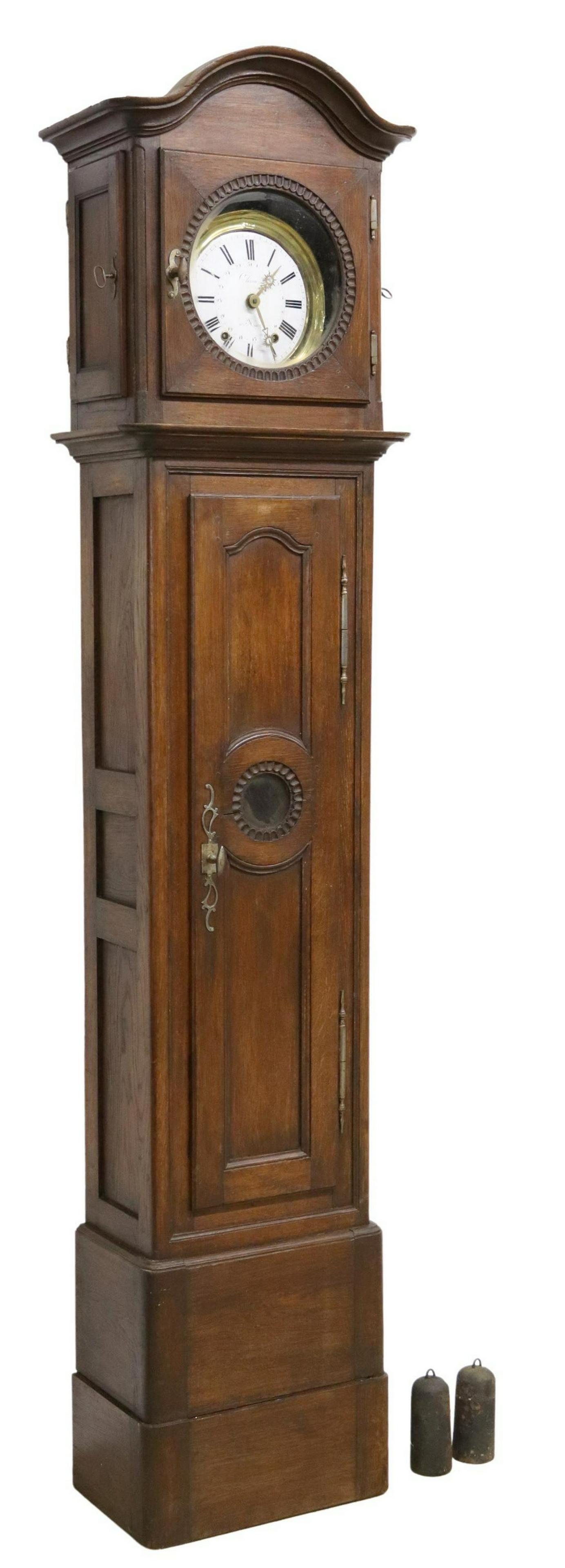 FRENCH MORBIER OAK LONGCASE CLOCK, 19TH C. (1 of 7)