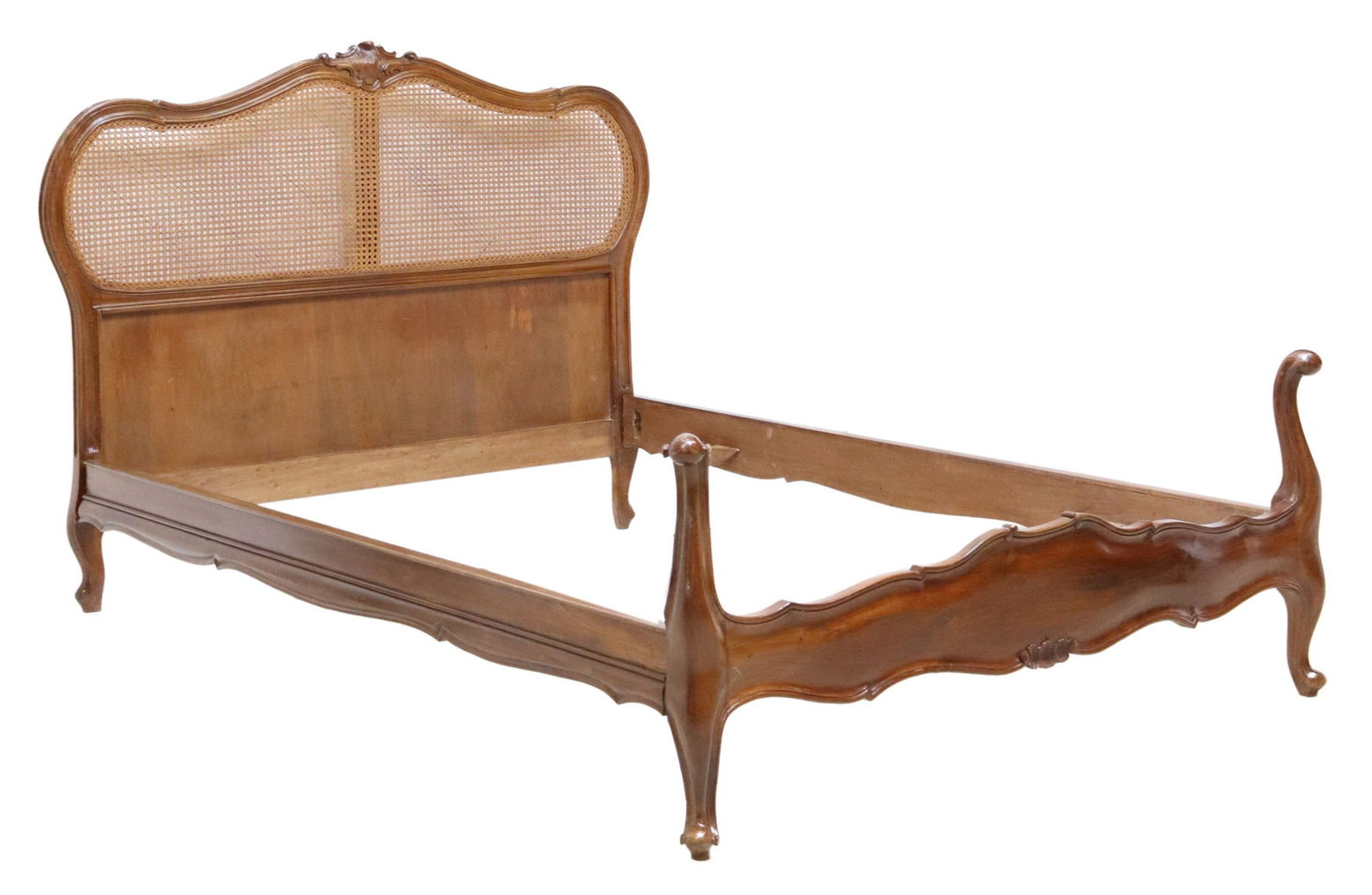 LOUIS XV STYLE CARVED WALNUT CANED BED (1 of 2)