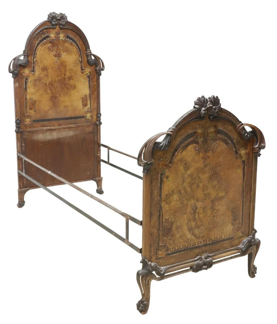 FRENCH ART NOUVEAU MOTHER-OF-PEARL IRON BED (1 of 3)
