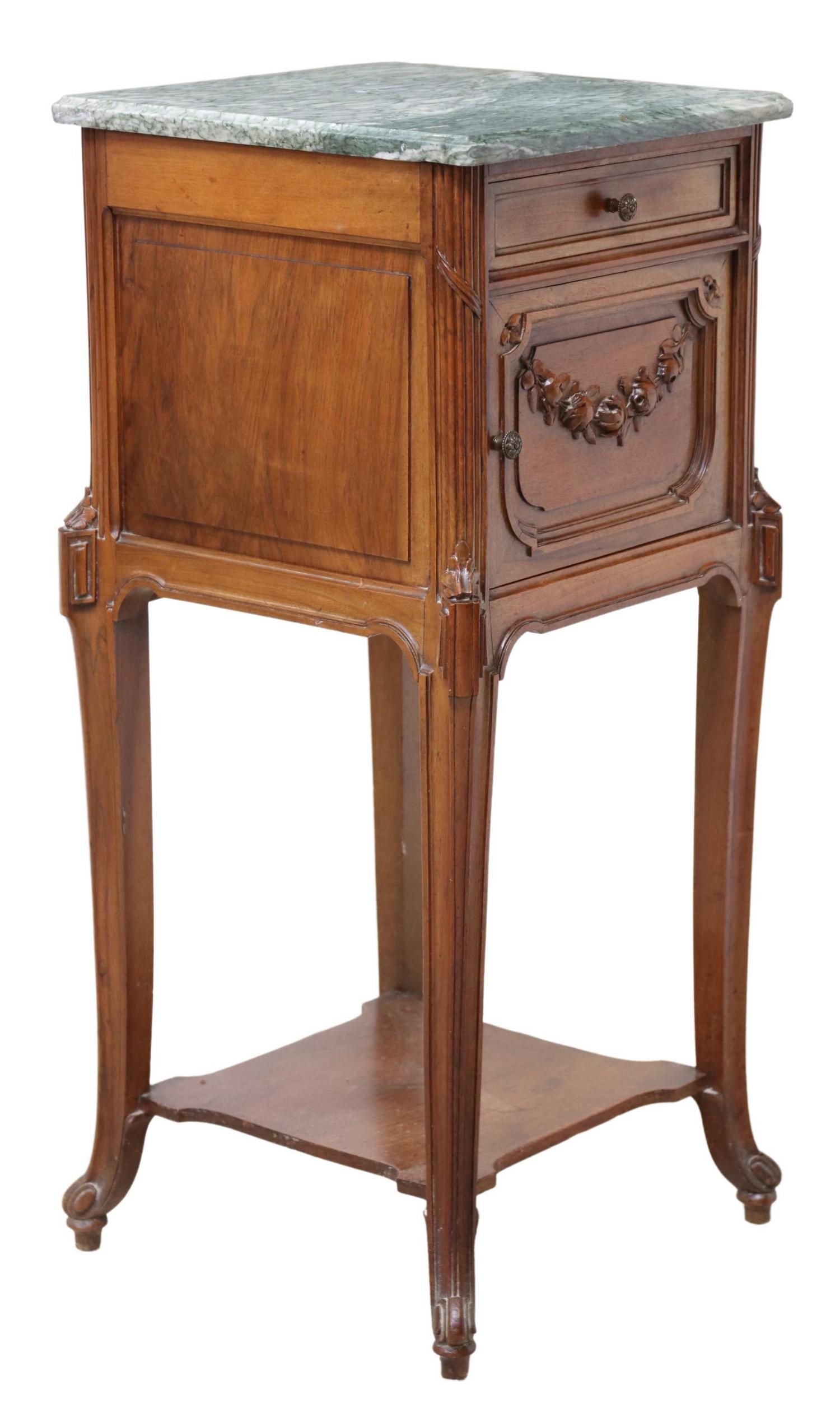 FRENCH LOUIS XV STYLE MARBLE-TOP BEDSIDE CABINET (1 of 6)