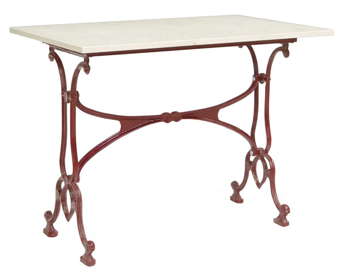 FRENCH MARBLE & BURGUNDY CAST IRON BISTRO TABLE (1 of 4)