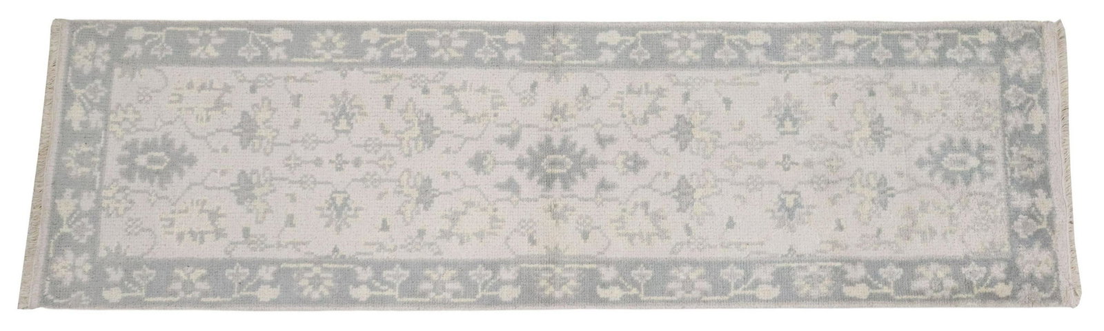 HAND-TIED OUSHAK RUNNER, INDIA, 8'2" X 2'5": Hand-tied Oushak runner, India, approx 8'2"l, 2'5"w **Please Note: All of the rugs offered in this auction would likely benefit from a professional cleaning. Estate rugs may show some wear and imperfe