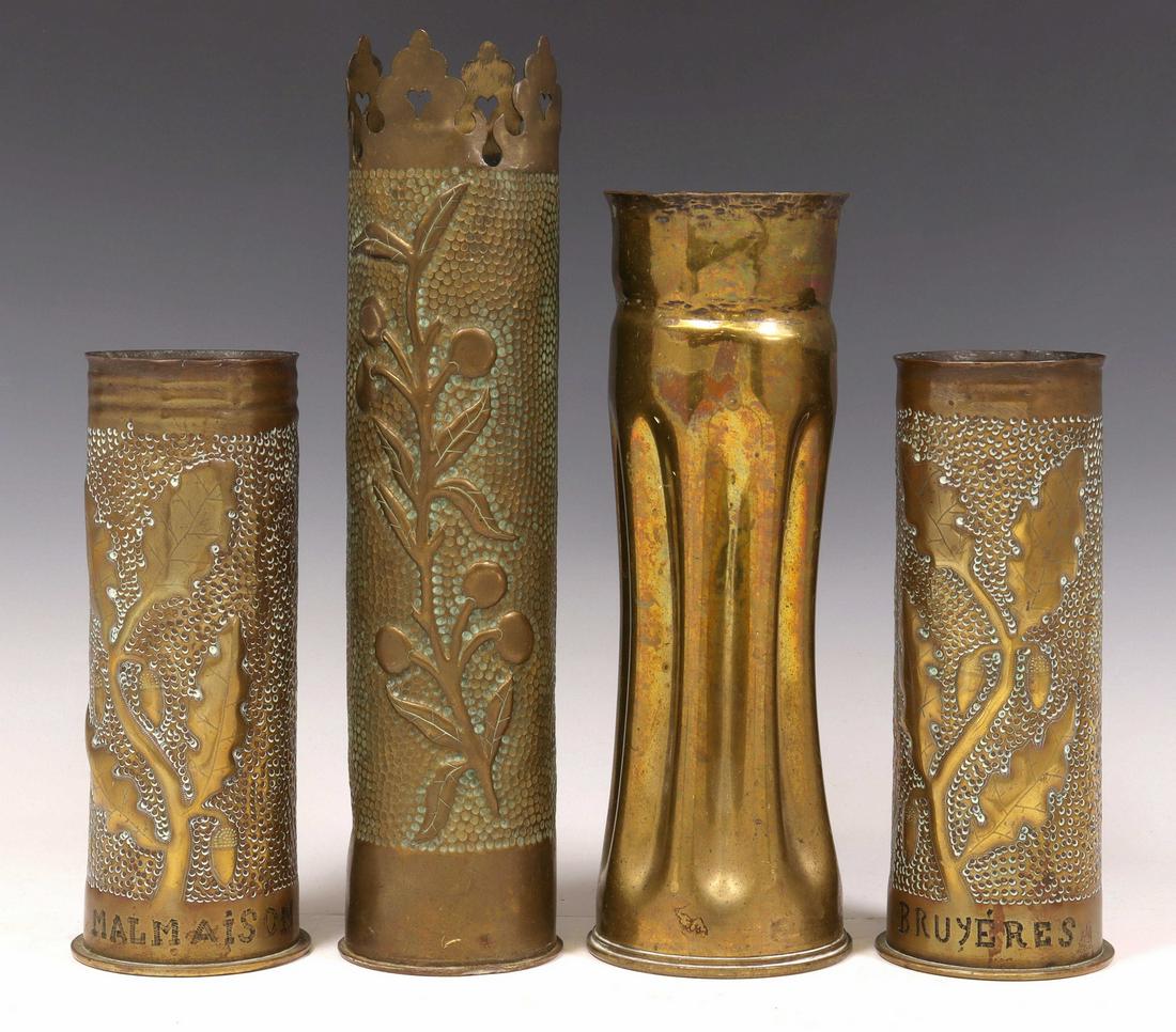 4) FRENCH WWI-ERA TRENCH ART ARTILLERY SHELL VASES (1 of 3)