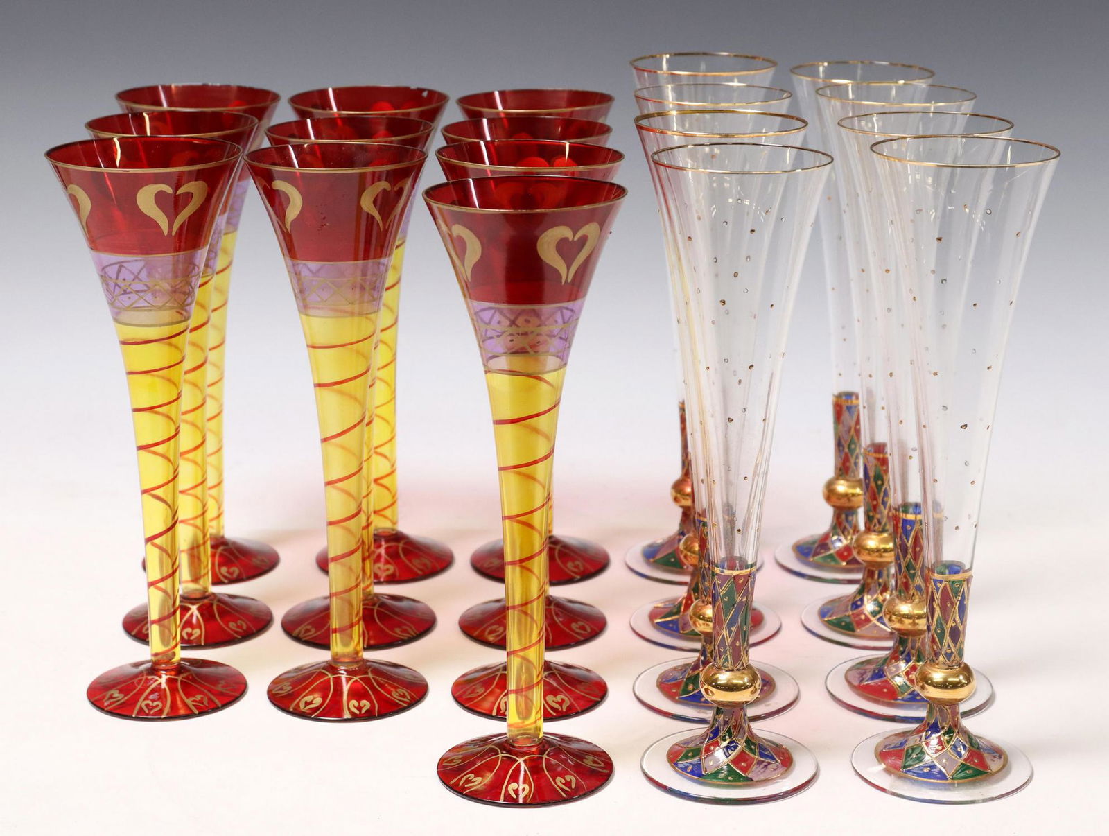 (18) PAINTED GLASS CHAMPAGNE TOASTING FLUTES (1 of 3)