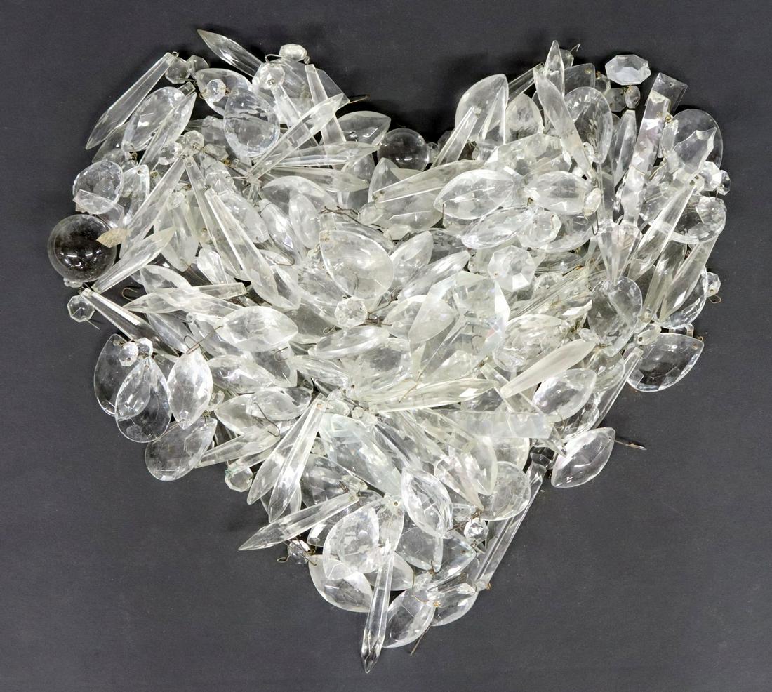 (LOT) CRYSTAL FACETED CHANDELIER DROPS & PARTS: (lot) Crystal faceted chandelier drops, parts and pieces, typical small chips, largest: approx 3"h, 2.25"w, 10.25lbs total Start Price: $80.00