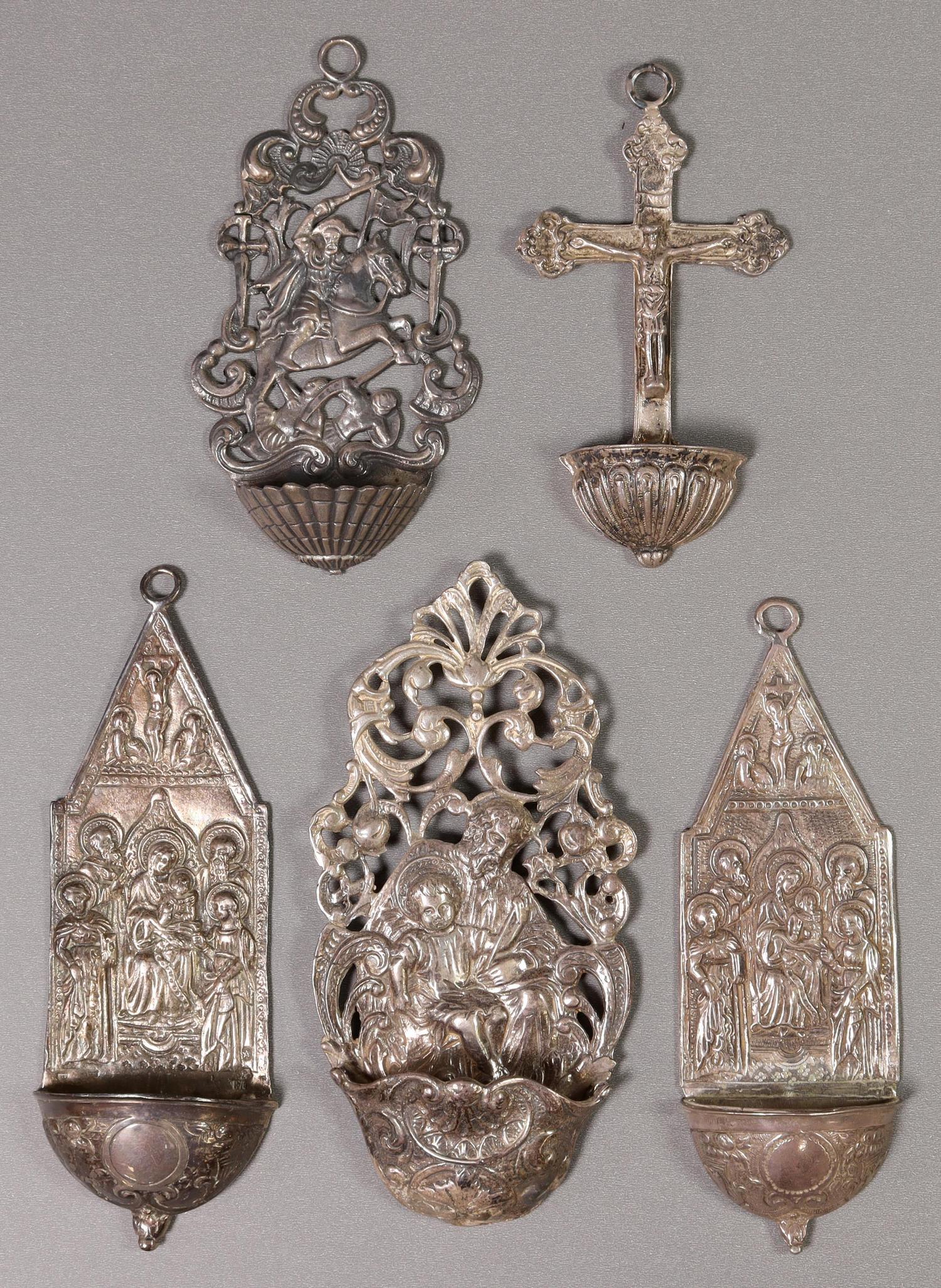 (5) CONTINENTAL SILVER HOLY WATER FONTS (1 of 4)