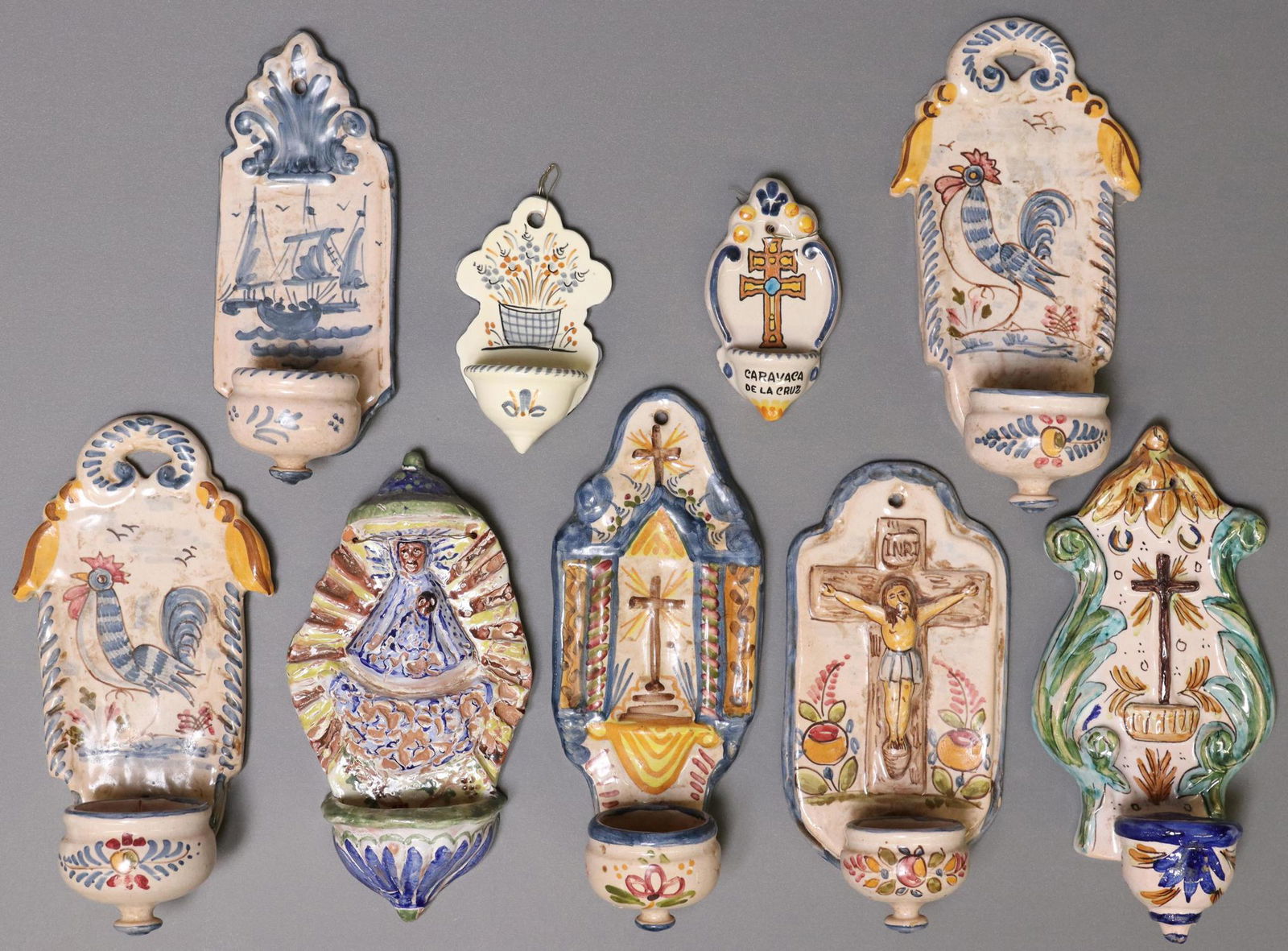 (9) GLAZED EARTHENWARE HOLY WATER FONTS (1 of 5)
