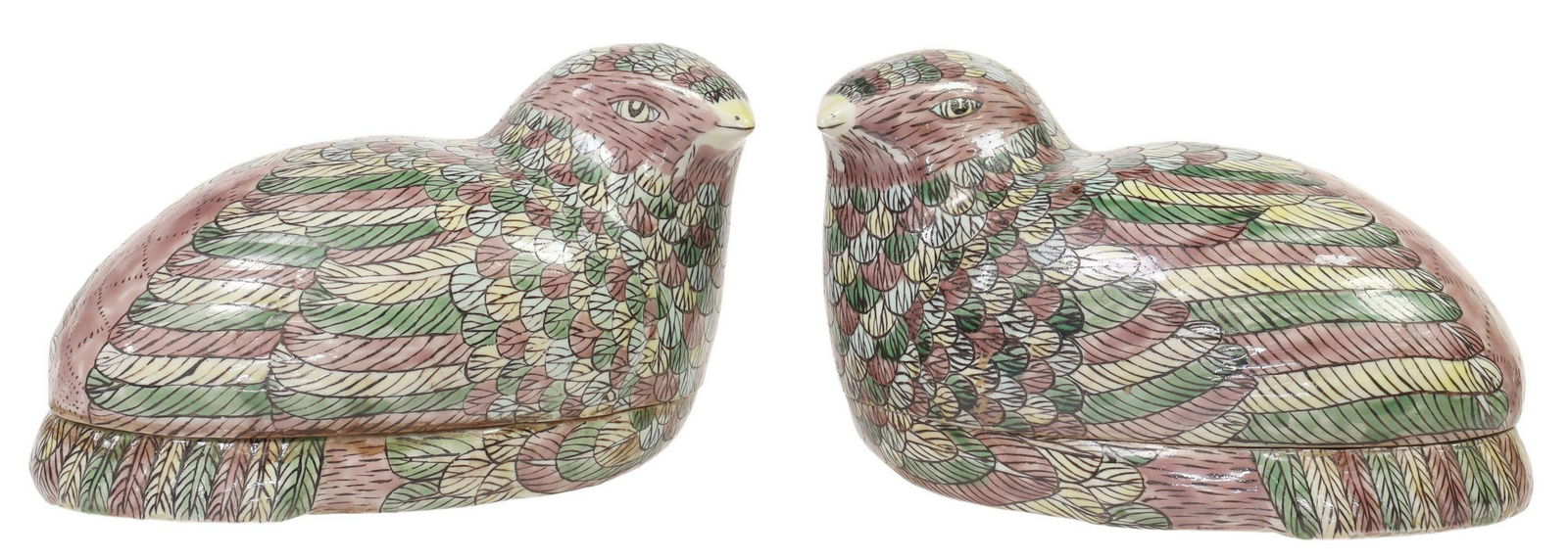 (2) CHINESE PORCELAIN QUAIL BIRD-FORM TABLE BOXES (1 of 3)