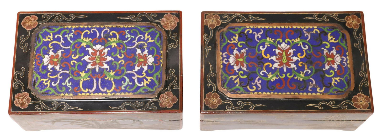 (2) CHINESE CLOISONNE PANEL MOUNTED LACQUER BOXES (1 of 5)