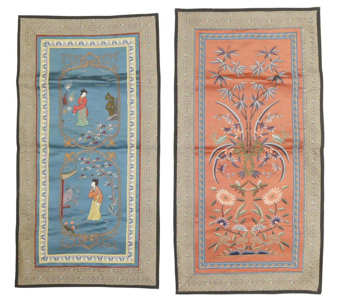 (2) CHINESE SILK EMBROIDERY PANELS (1 of 2)